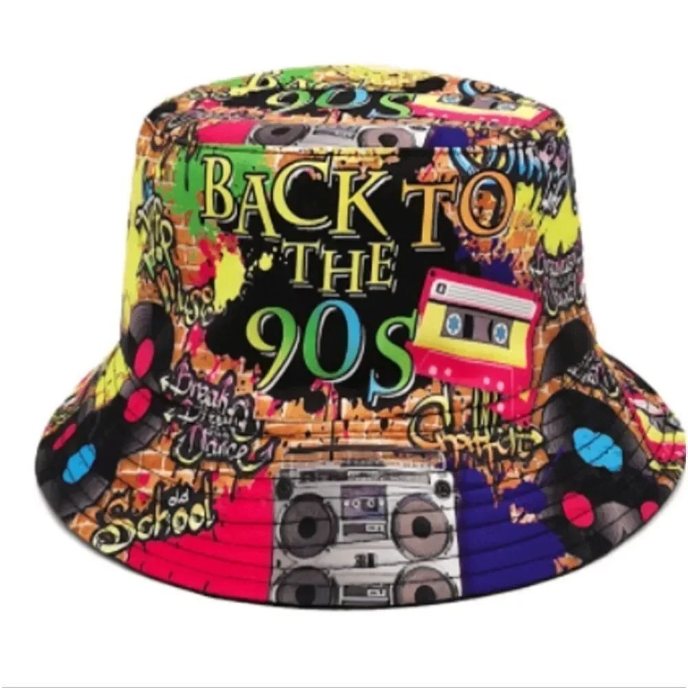 Retro Nostalgic 90S Graffitti Print Bucket Hat Double Sided